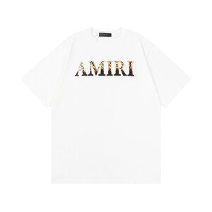 AMIRI White Tee with Leopard-Print Logo